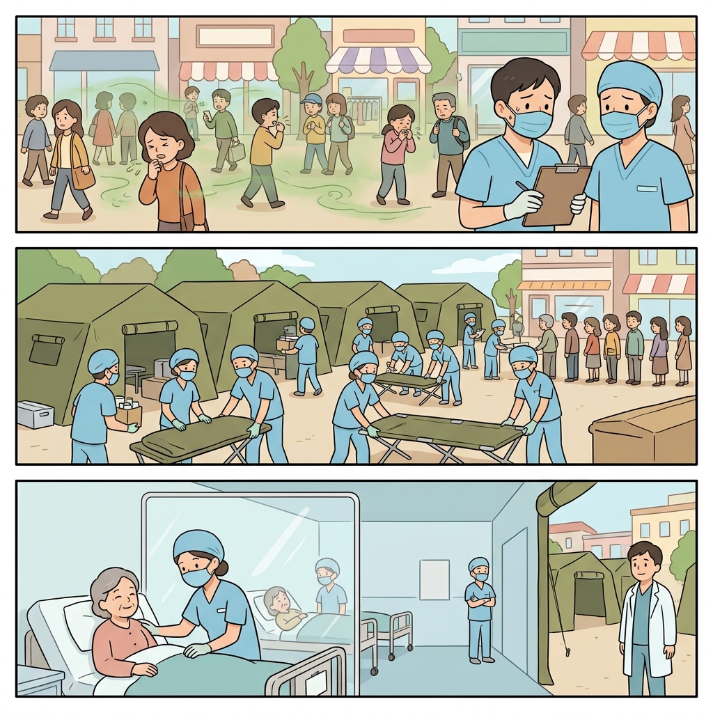 전염은 침입하듯 퍼졌고, 환자들은 결국 격리에 들어갔다.