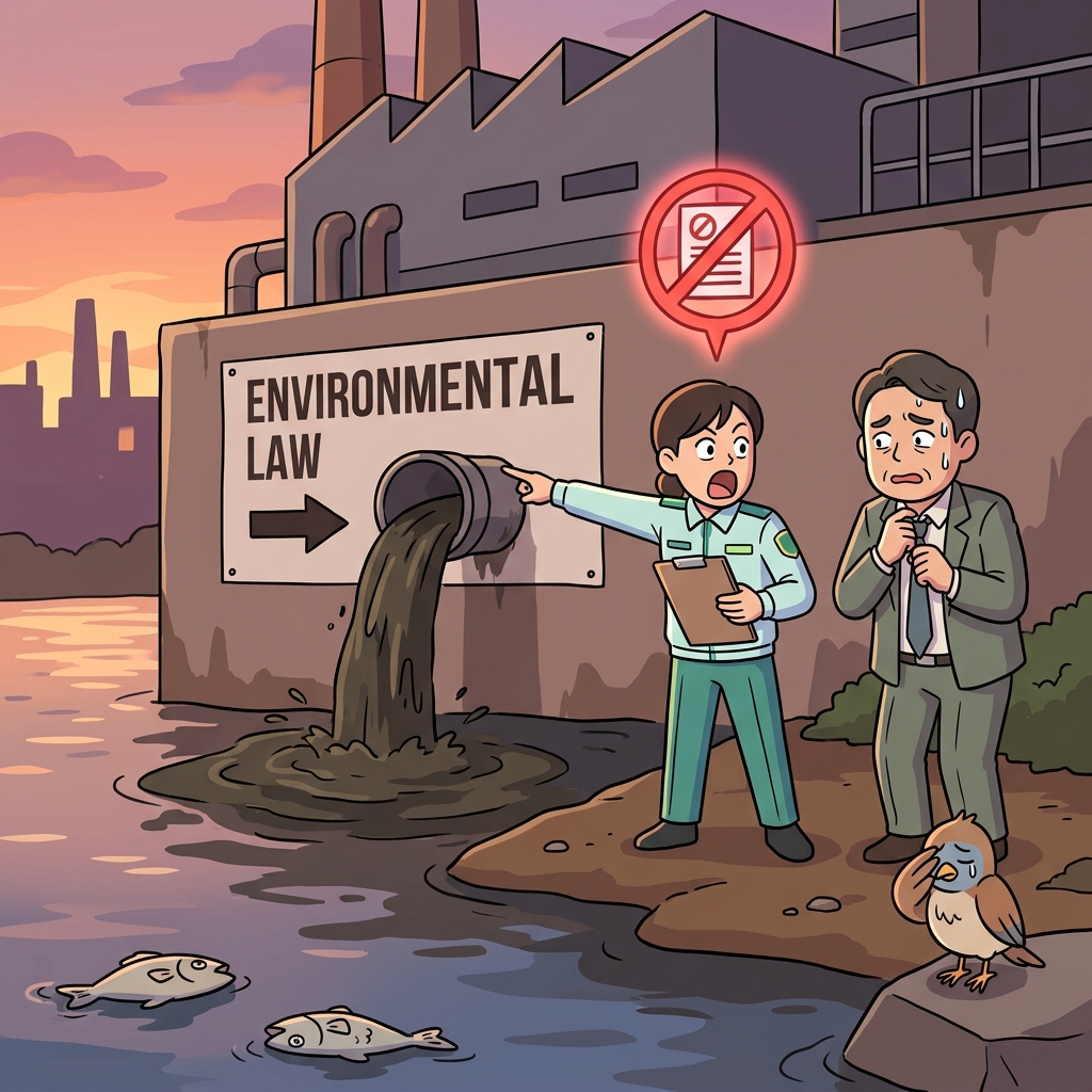 The factory's toxic dumping contravenes every environmental law on the books.