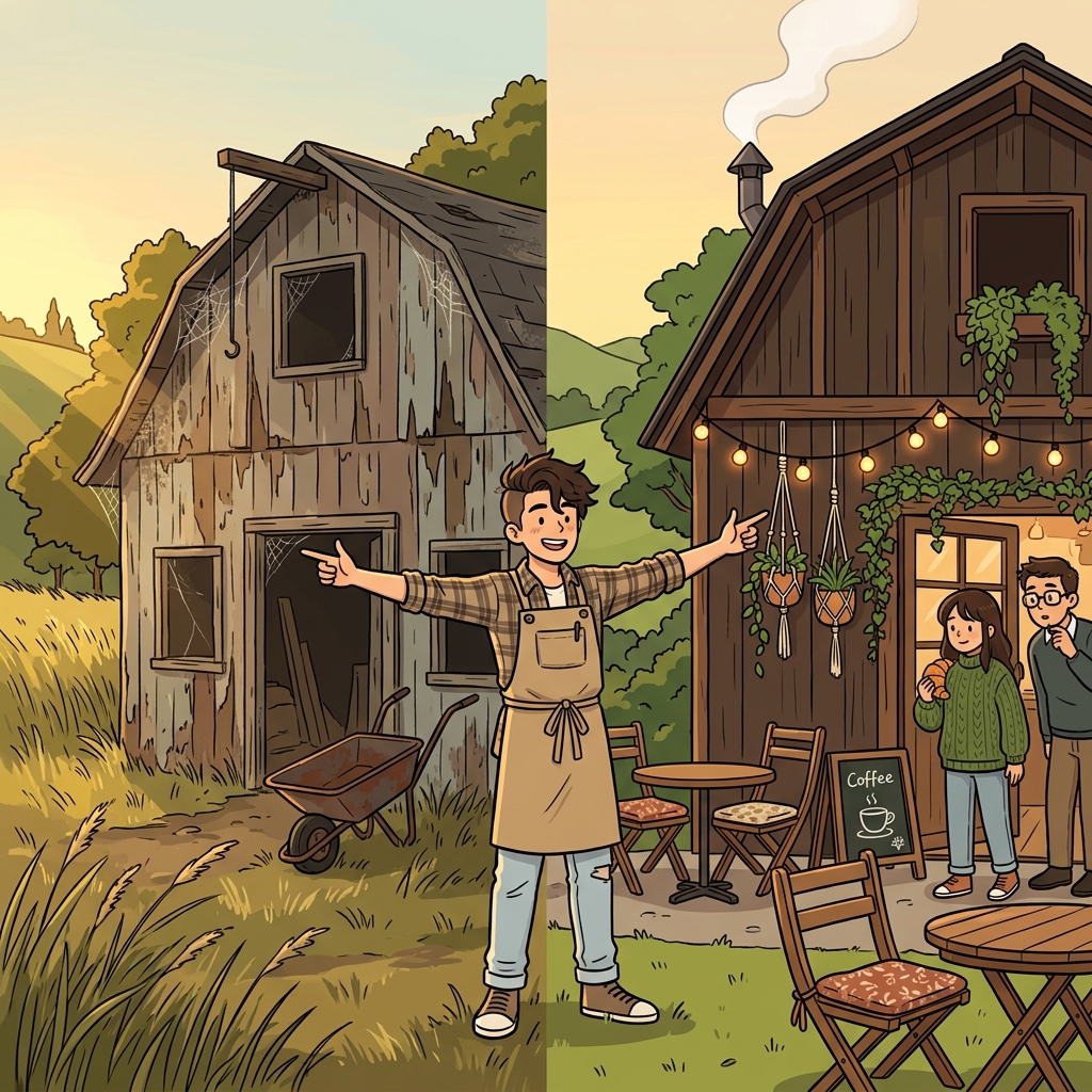 He decided to convert the dusty old barn into a cozy cafe.