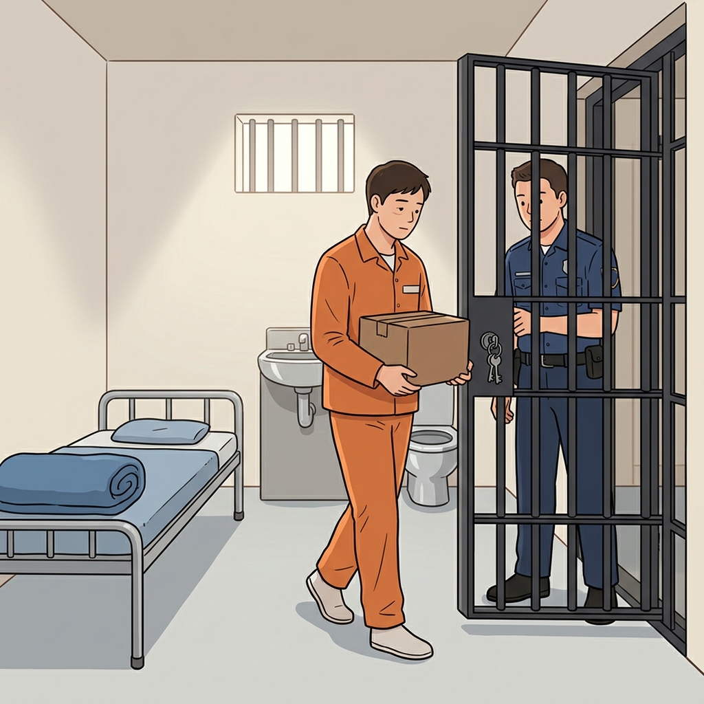 그 죄수는 법원의 판결이 내려진 뒤 조용히 자신의 감방으로 돌아갔다. (증거가 모두를 Convince했다. → 결국 유죄 판결)