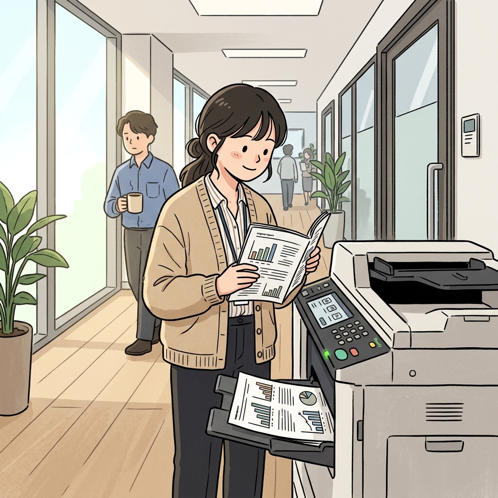 She makes a copy of the report before the meeting starts.