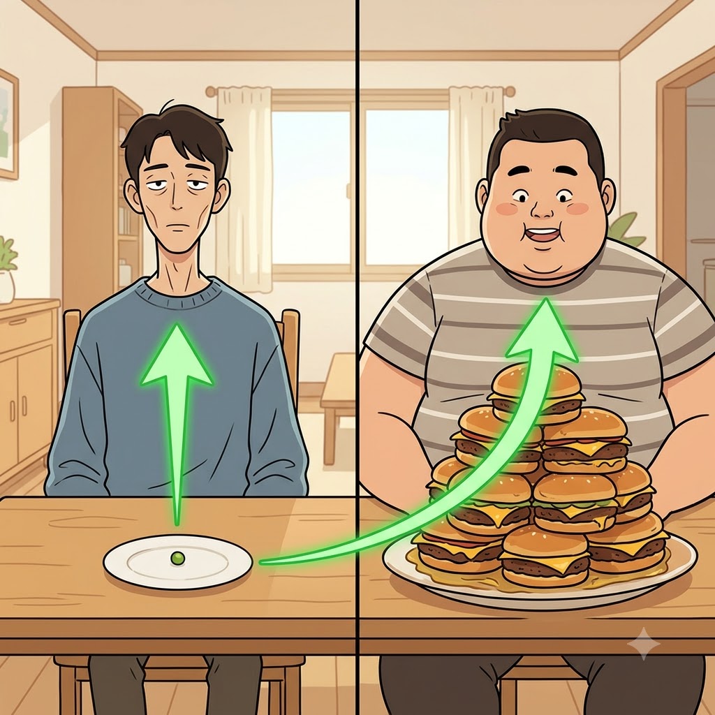 접시(plate) 위 음식의 양은 그의 체중과 밀접하게 상관되어 있었다(correlated).