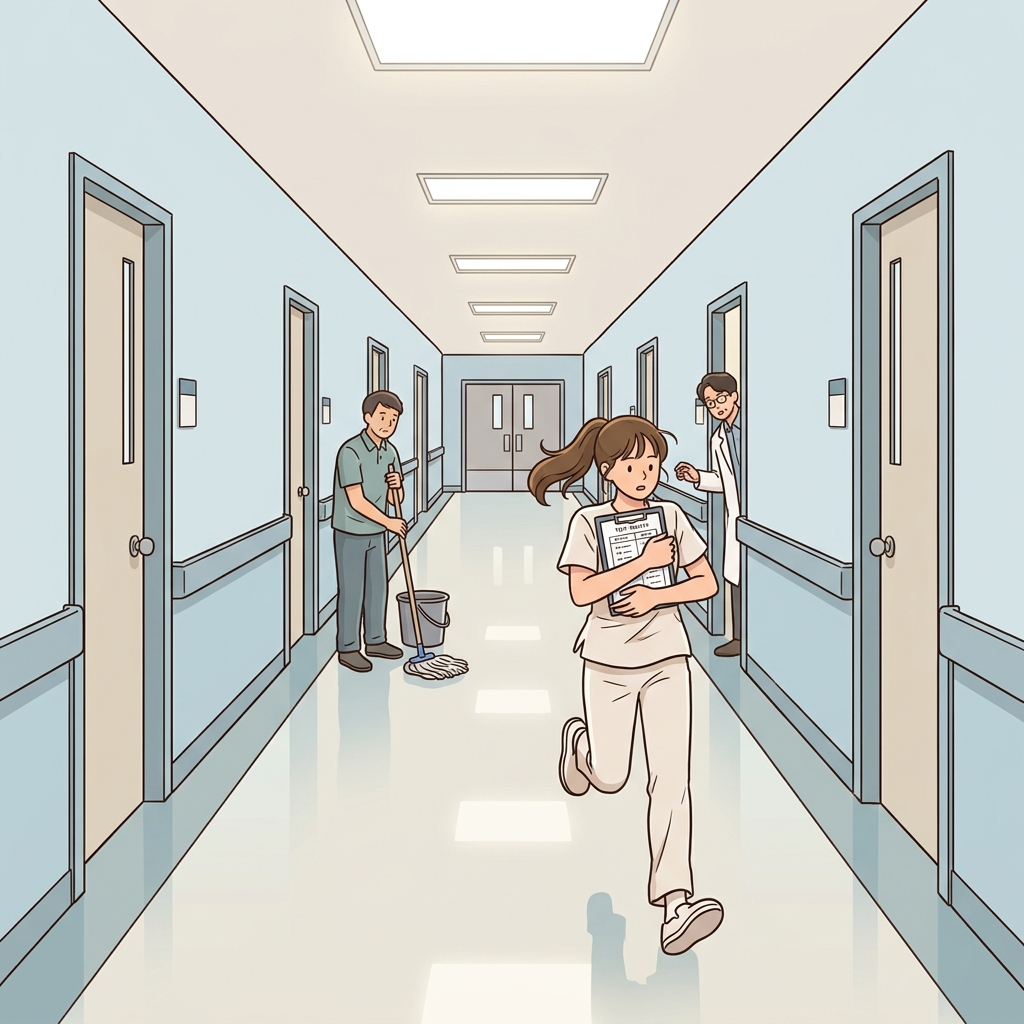 She hurried down the long hospital corridor carrying urgent test results.
