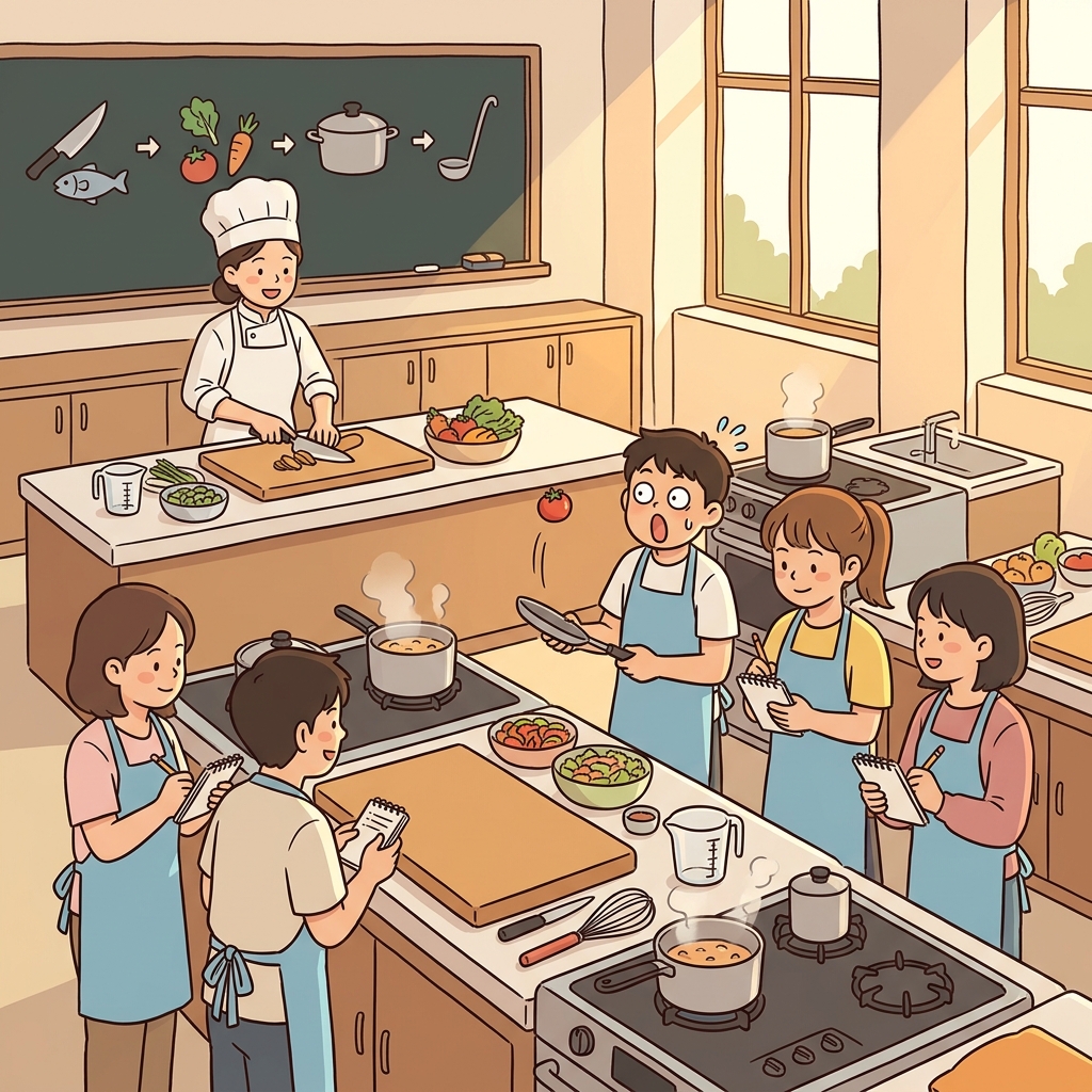 The cooking course teaches students how to prepare a perfect three-course meal.