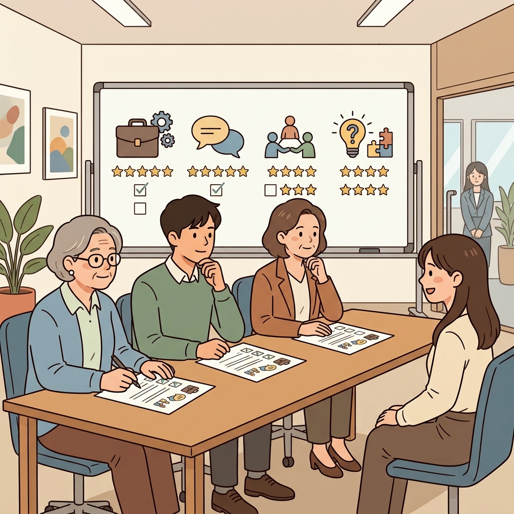 채용팀은 모든 지원자를 같은 기준(criteria)으로 평가했다.