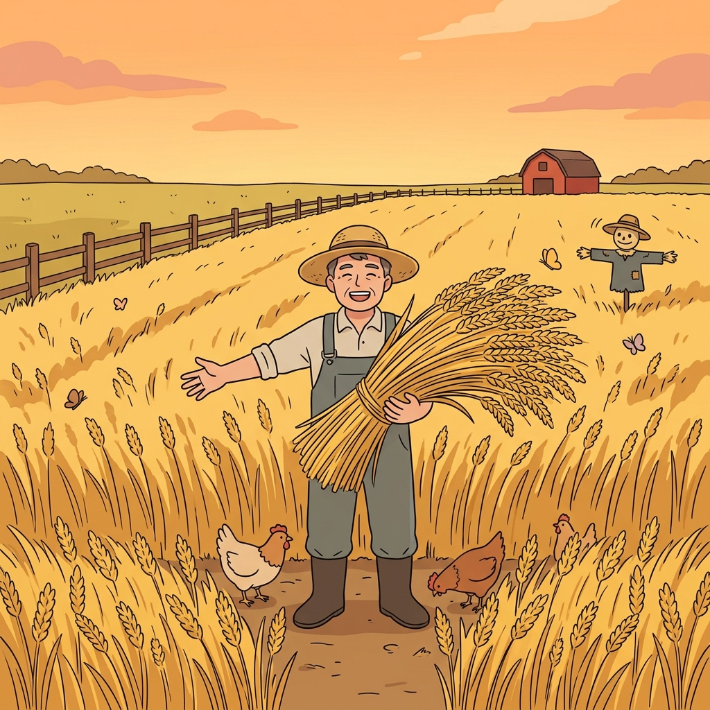 The farmer proudly checks his golden wheat crop before harvest season begins.
