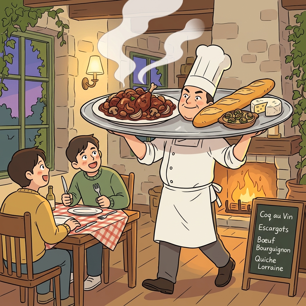 The chef proudly presents authentic French cuisine at the countryside bistro.