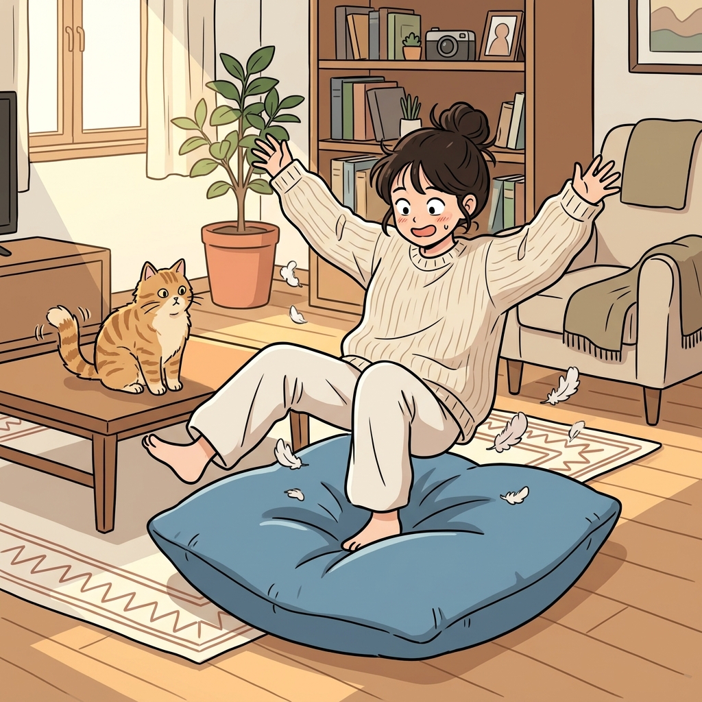 두꺼운 쿠션 덕분에 넘어져도 하나도 안 아팠다.