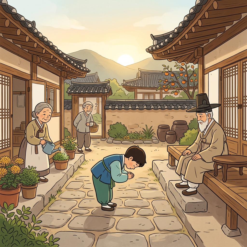이 마을에선 어른께 깊이 절하는 게 관습이다.