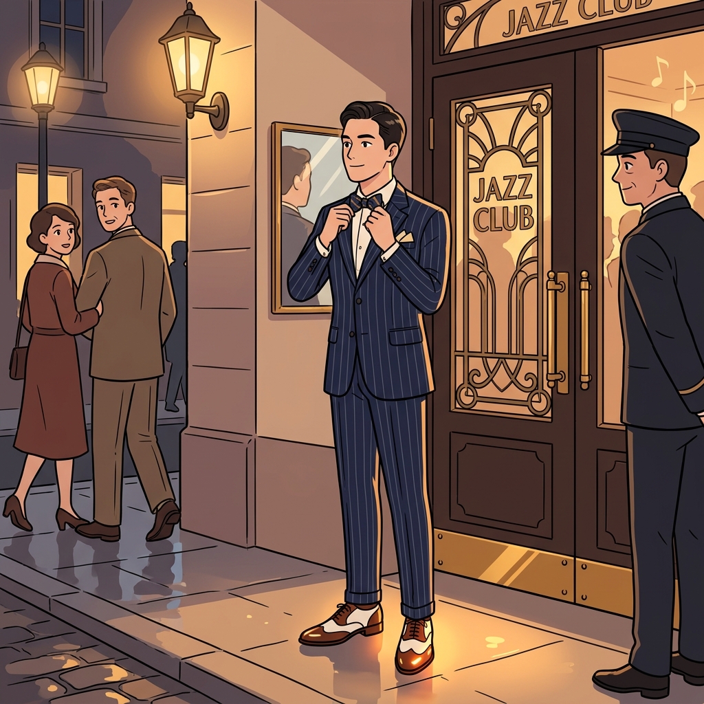 The dapper gentleman adjusted his bow tie before stepping into the jazz club.