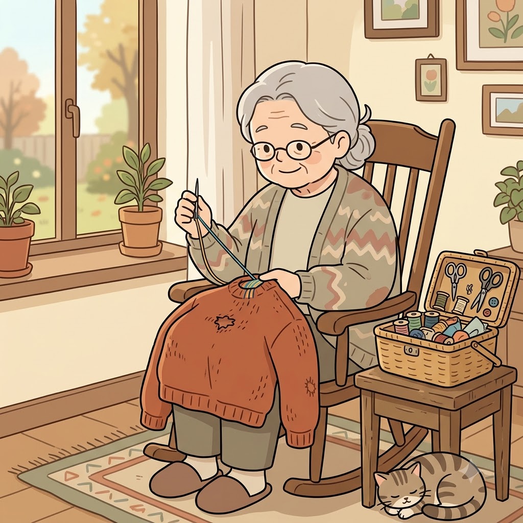 Grandma carefully darned the hole in her favorite sweater.