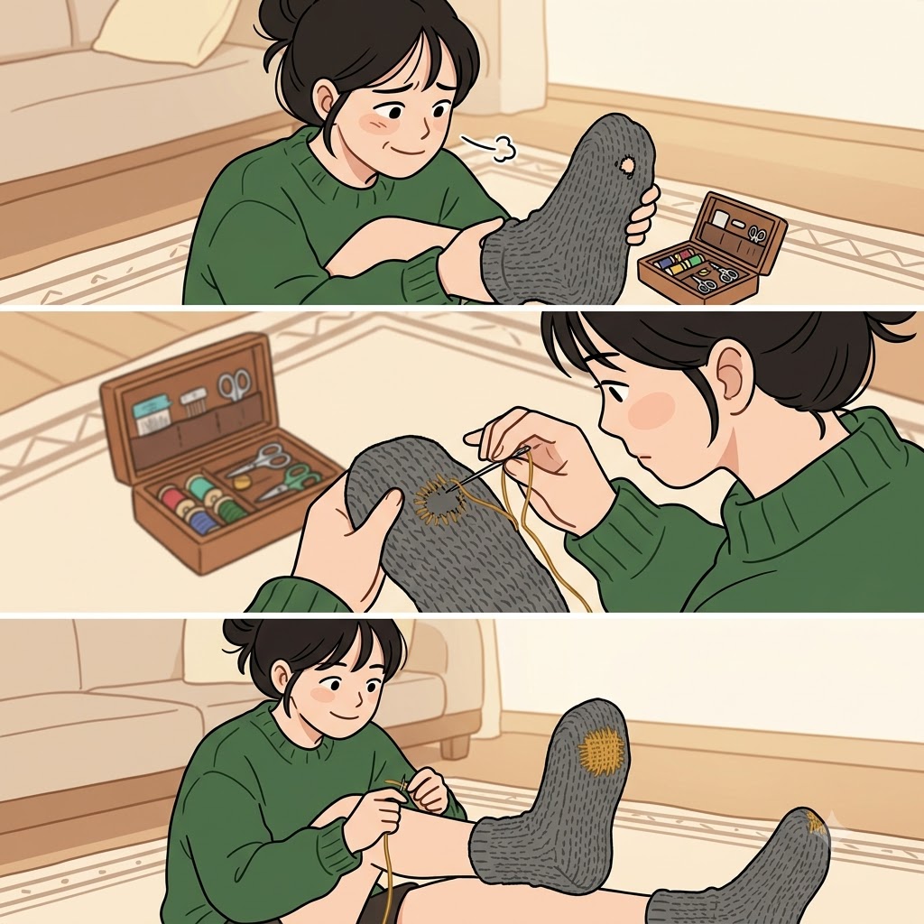 She said, "Darn!" and immediately began to darn her favorite sock.