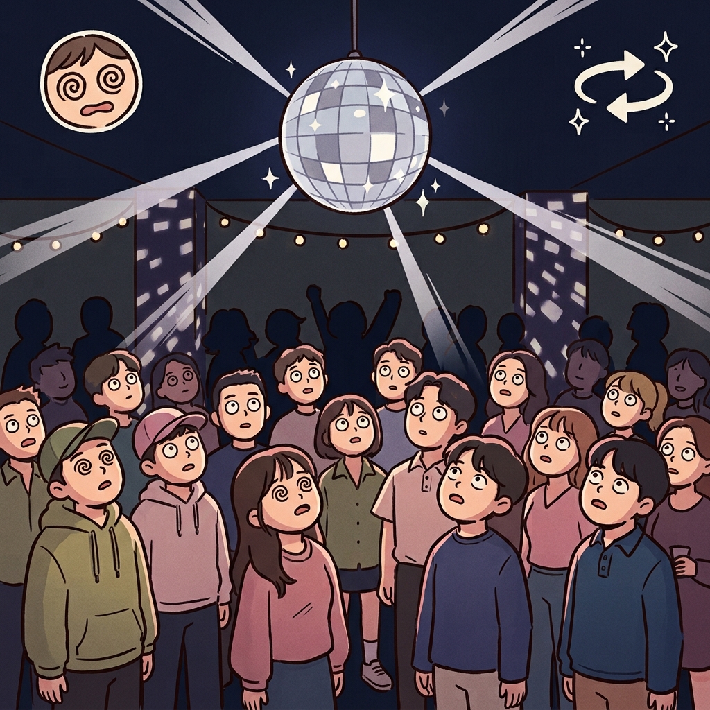 DAZE(stun) + LE(repeatedly) — the spinning disco ball repeatedly flashes light to DAZE and dazzle the crowd.