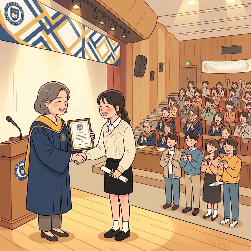 그 학생은 한 학기 동안 뛰어난 성적을 받아 Dean's List에 올랐고, 학장(dean)의 축하를 받았다.