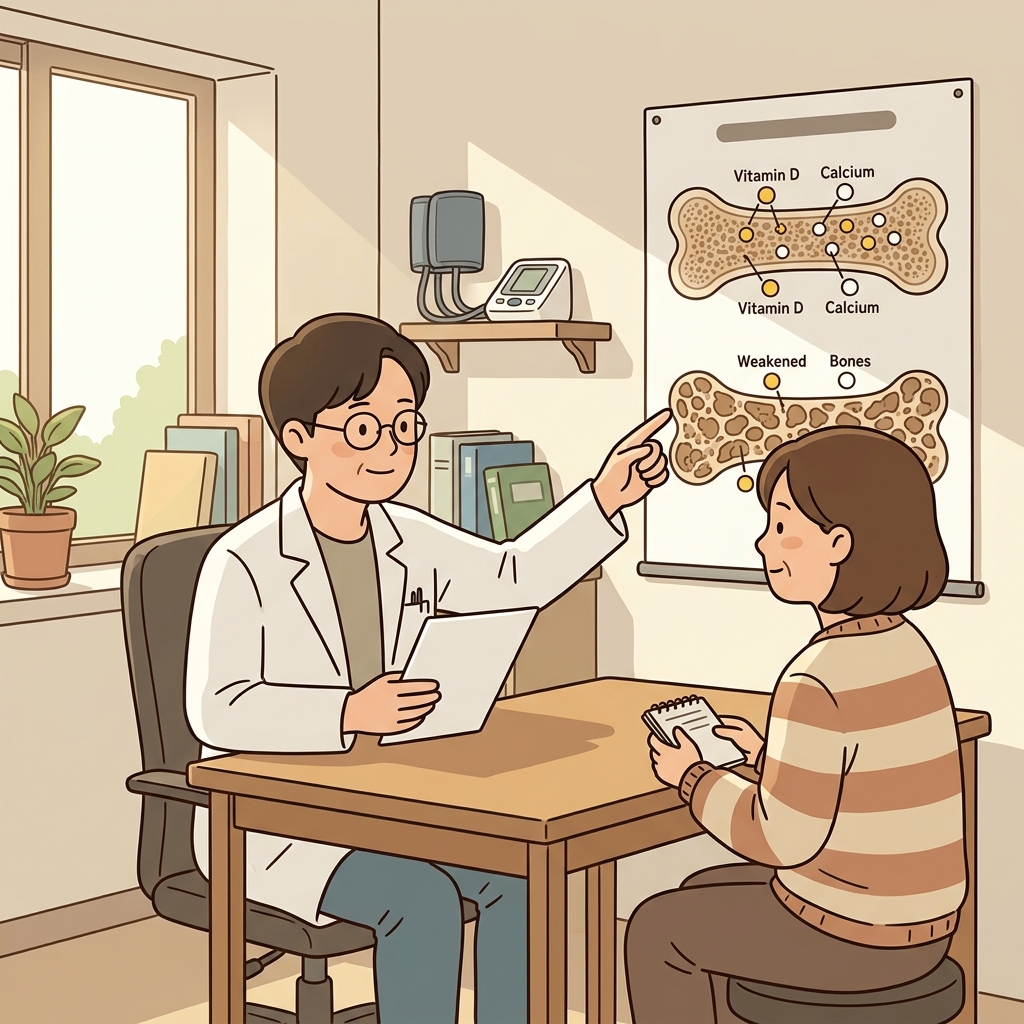 A vitamin D deficiency weakened her bones over time.