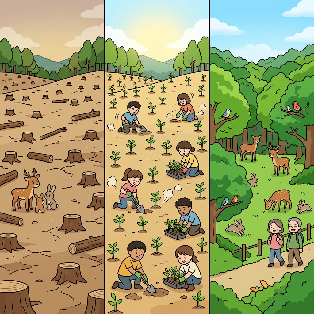 After deforestation, restoration and conservation brought the forest back.