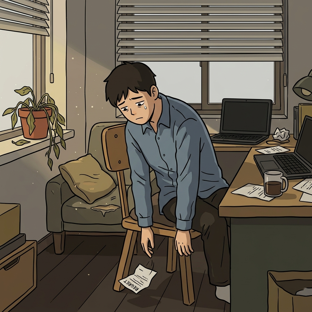 불합격 통지서 한 장에 그의 어깨가 축 처졌다.