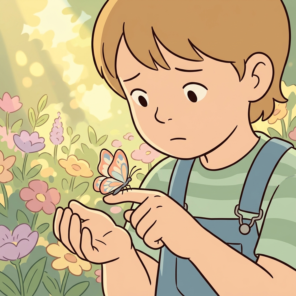 The child carefully held the delicate butterfly.