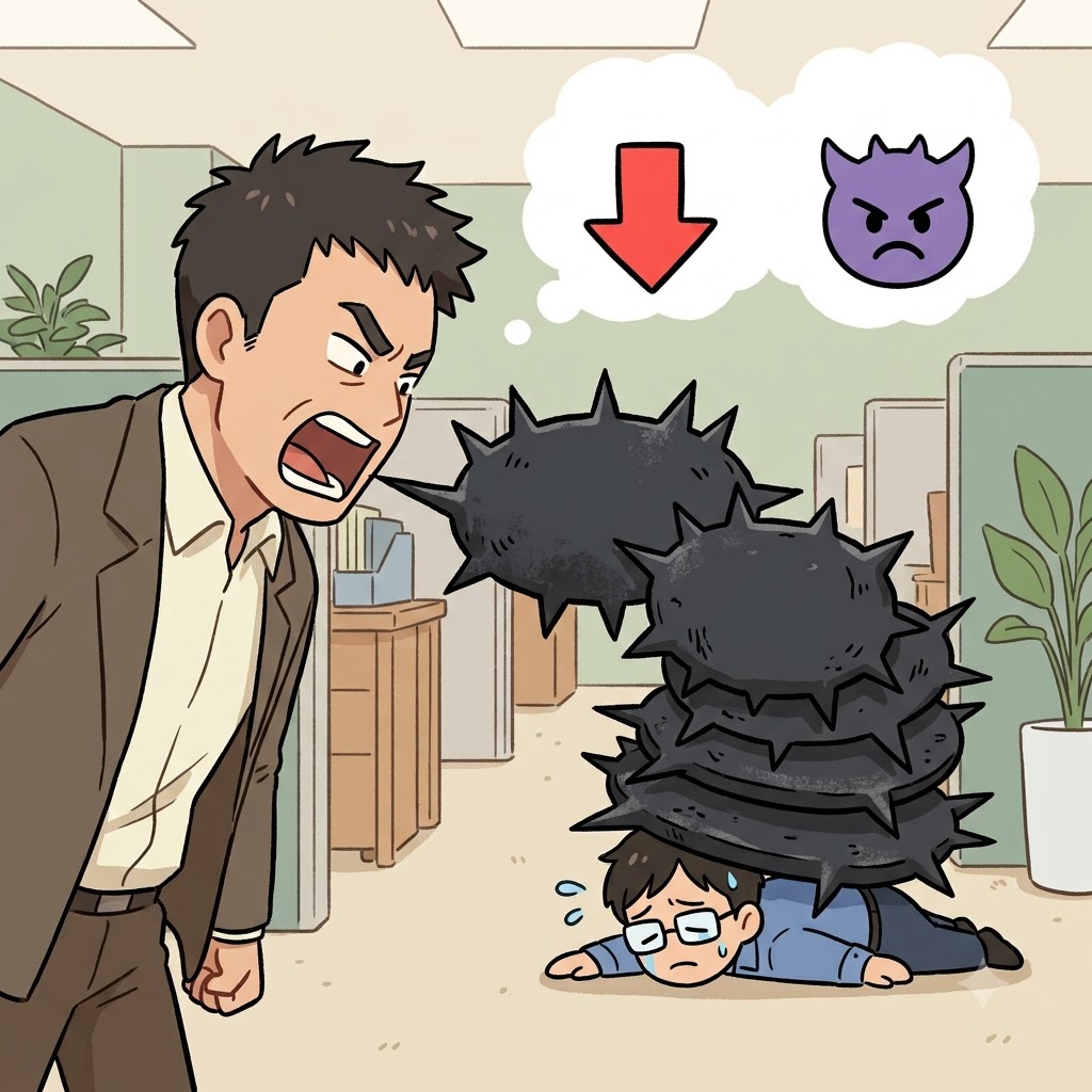 DE(down) + MEAN(mean) — the boss used MEAN words to push him DEep down and demean his value.