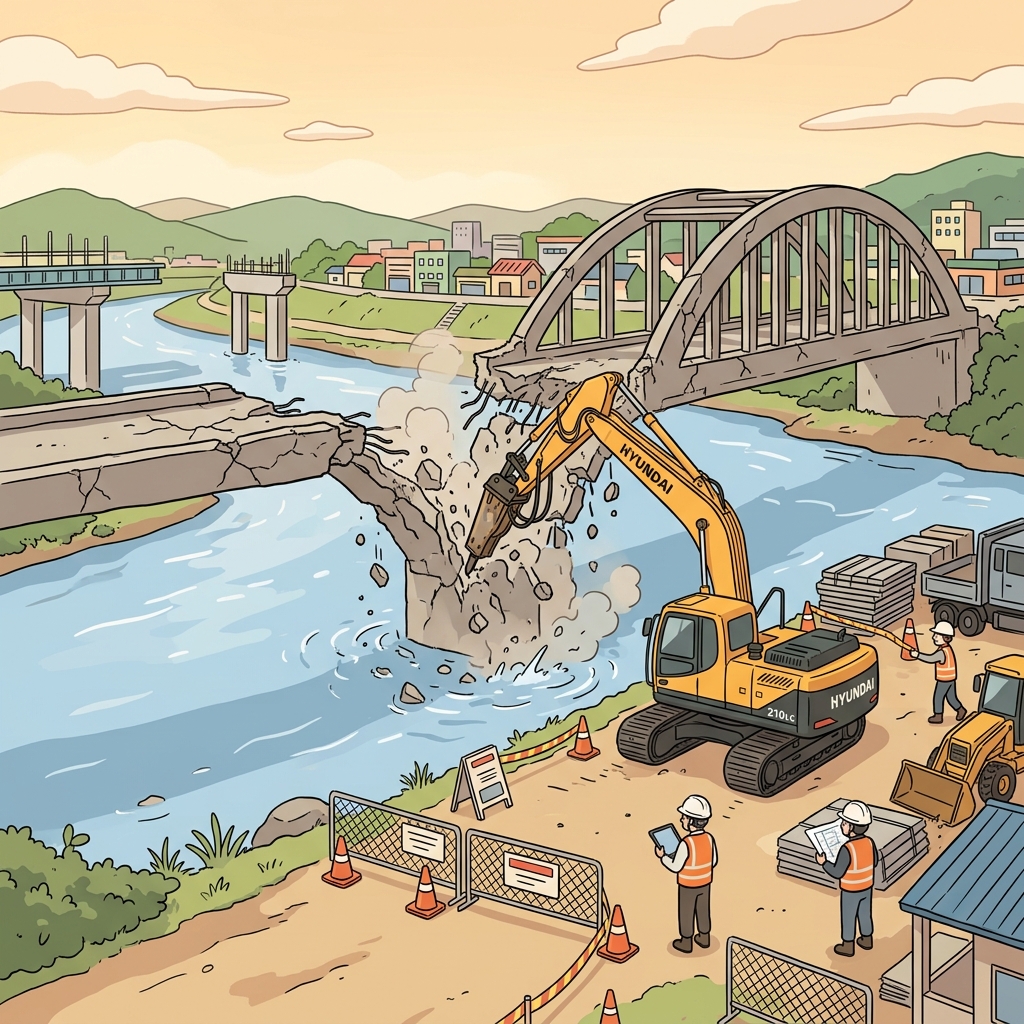 The workers demolished the old bridge before building a new one.