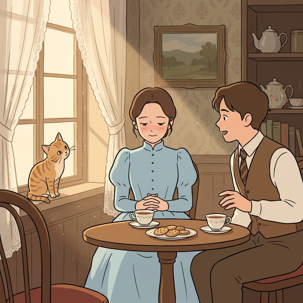 그녀는 얌전하게 웃으며 찻잔을 내려다봤다.