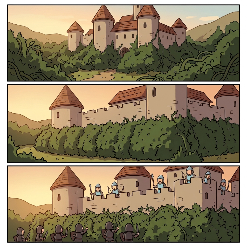 The dense bushes formed a natural fence for the castle's defense.