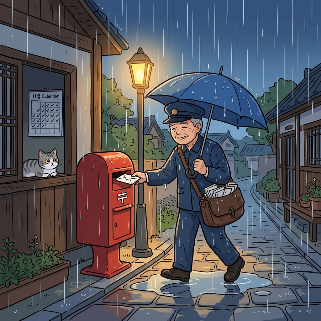 비가 오나 눈이 오나 늙은 우편배달부는 아침마다 어김없이 편지를 가져다준다.
