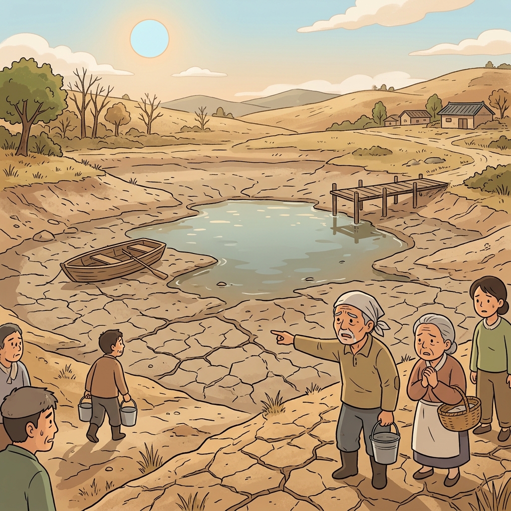 The long drought depleted the lake's water supply.