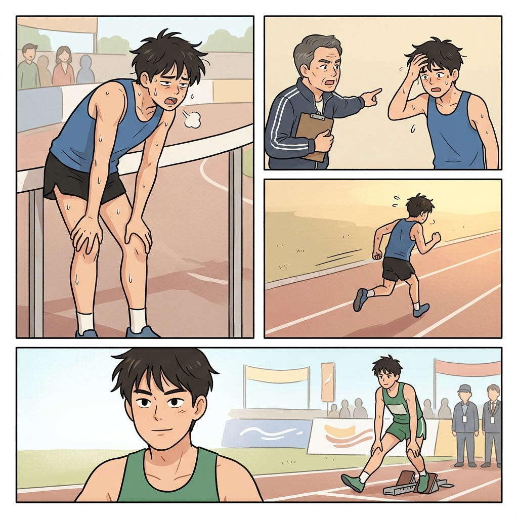 Repeating the race depleted his energy before he could compete again.
