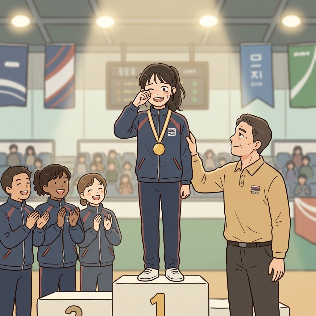 수개월 동안 연습한 끝에 그녀는 금메달을 받을 자격이 있었다. (받을 자격이 있으니 serve(서빙)받는다.)