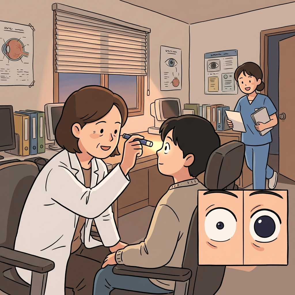 The doctor watches the patient's pupils dilate under the bright examination light.