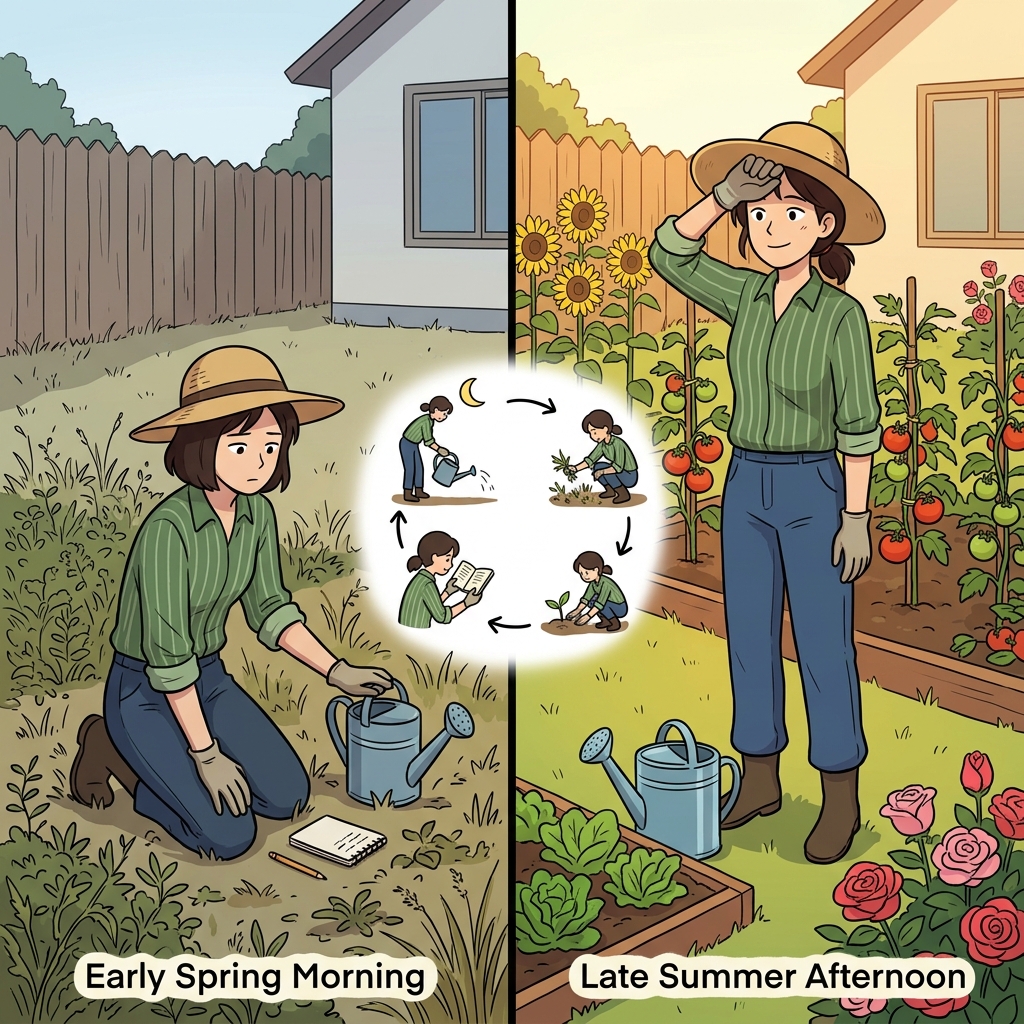 Her diligence turned a messy garden into a blooming paradise over six months.