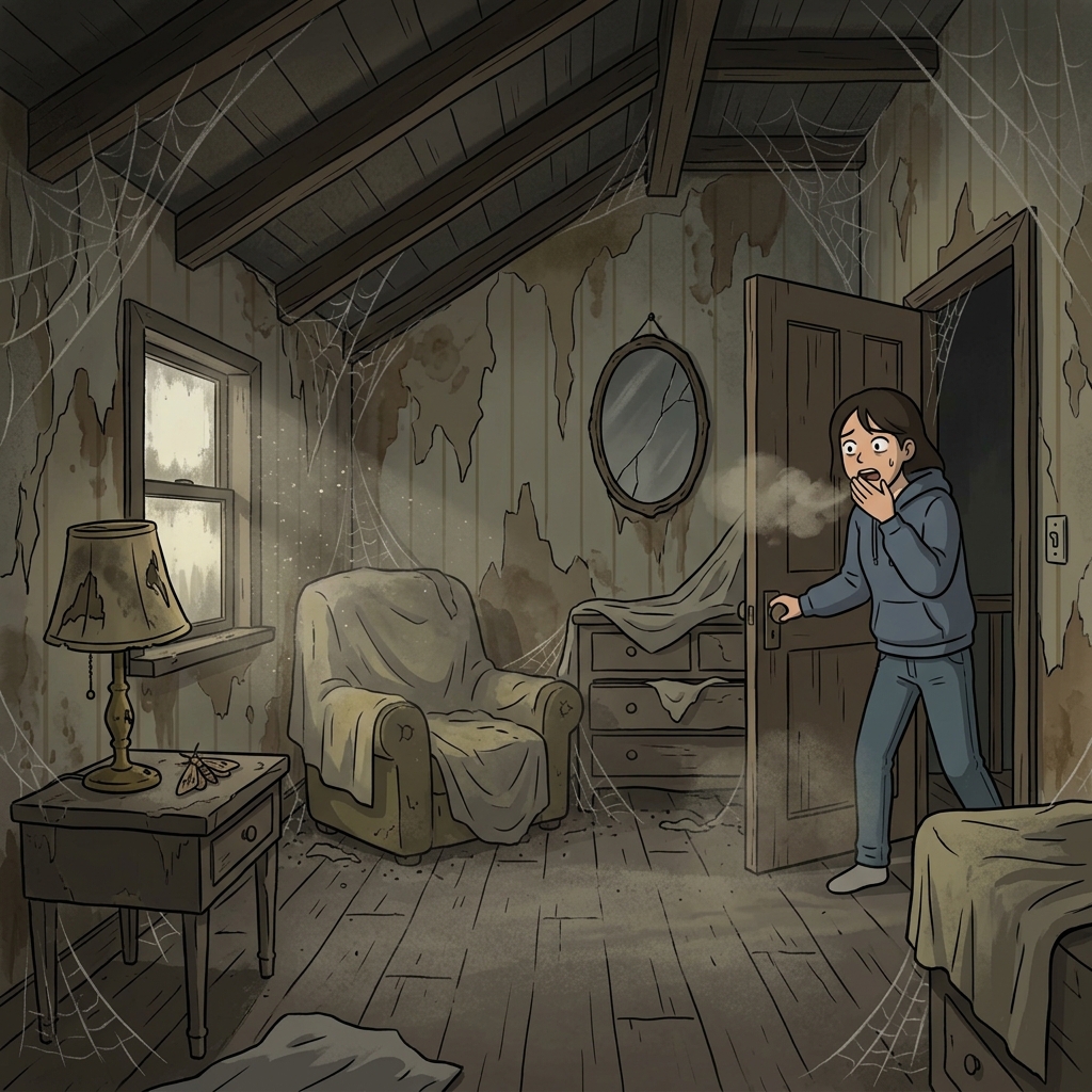 The dingy attic room hadn't been cleaned in decades.