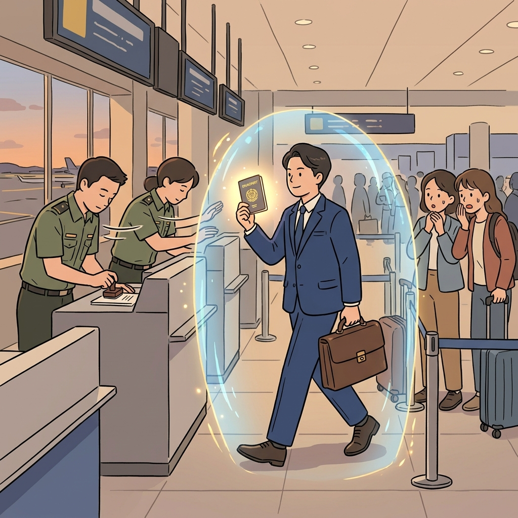 대사는 외교 면책 특권 덕분에 검문도 무사통과한다.