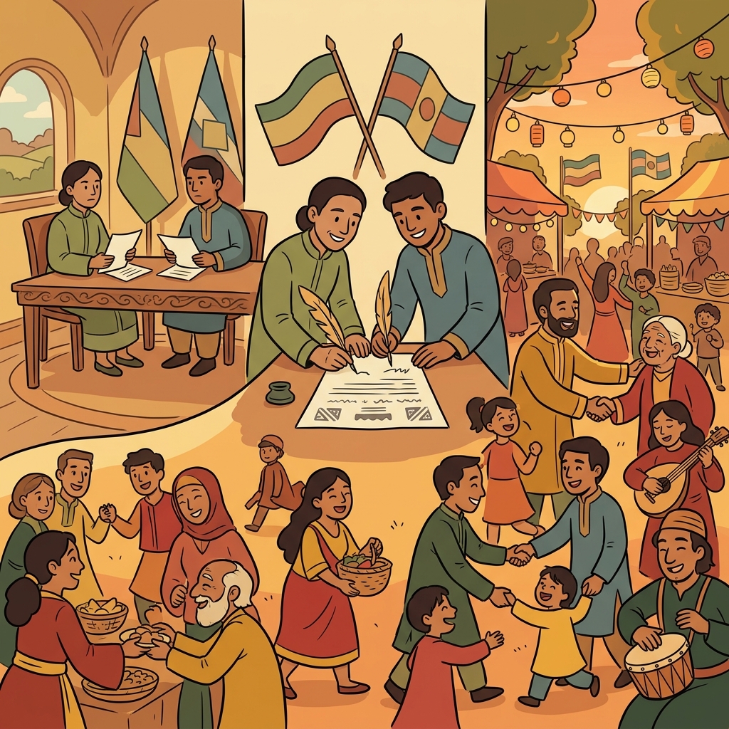 A diplomatic agreement created a new policy and brought harmony between the two countries.