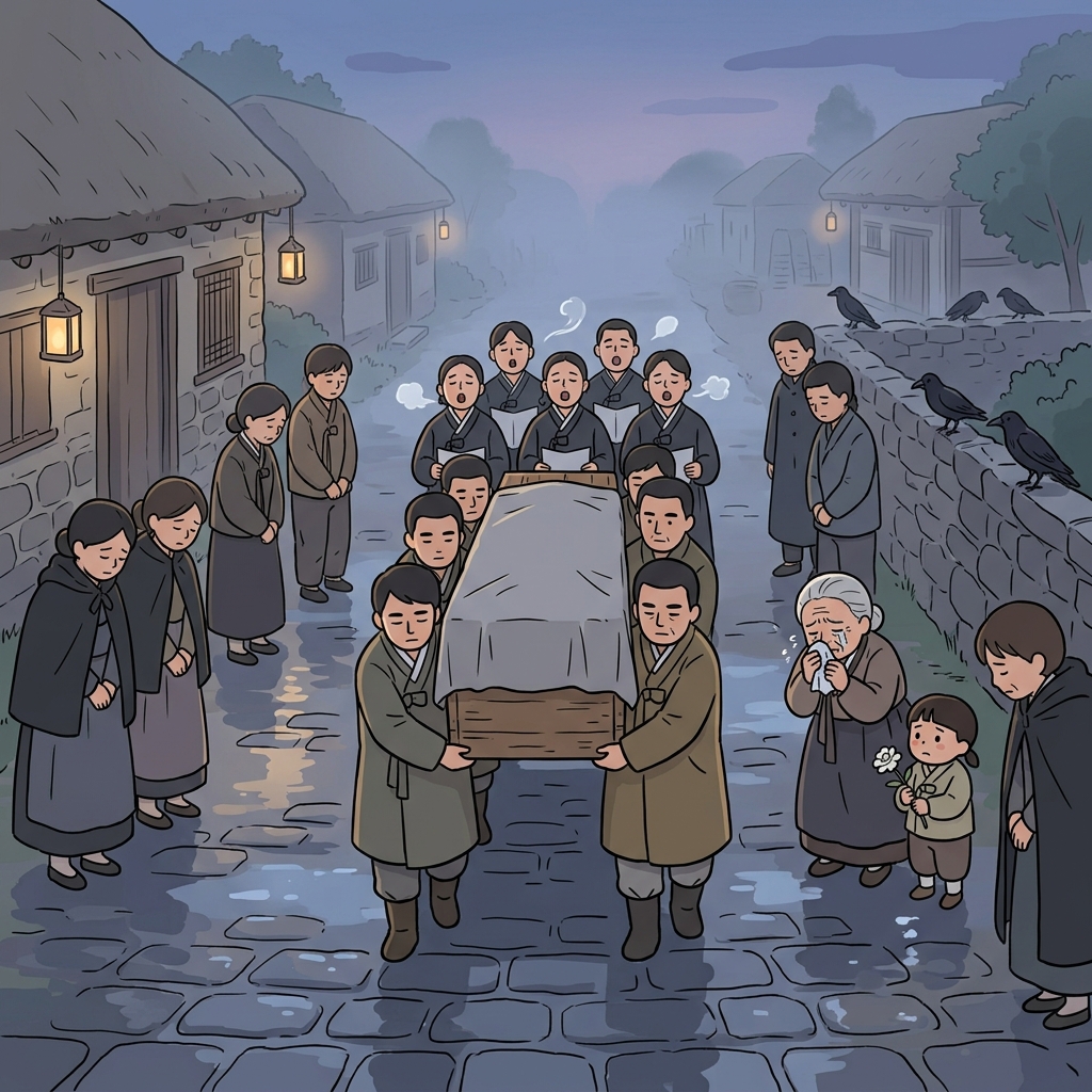 The choir sang a mournful dirge as the coffin was carried through the village.