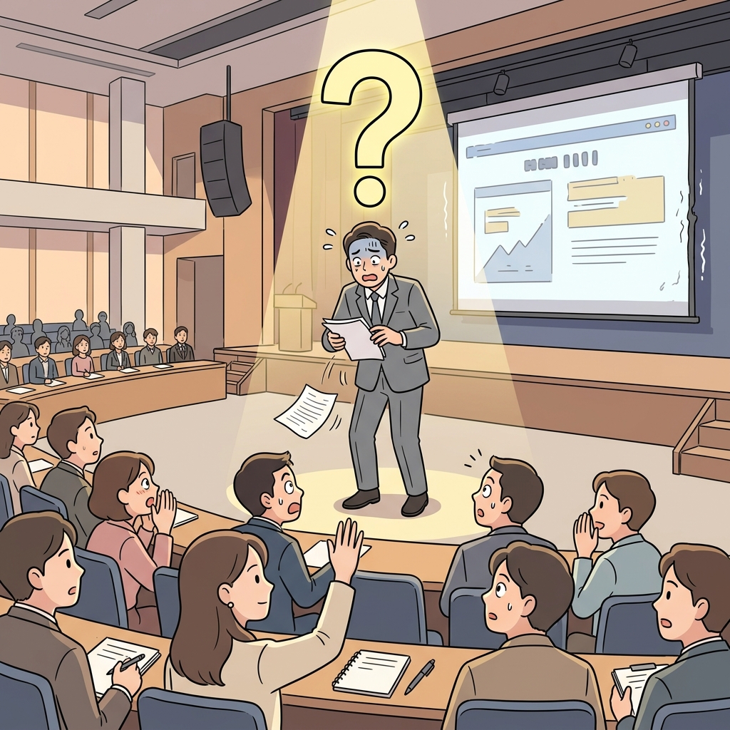 One sharp question from the audience discomfited the confident speaker completely.