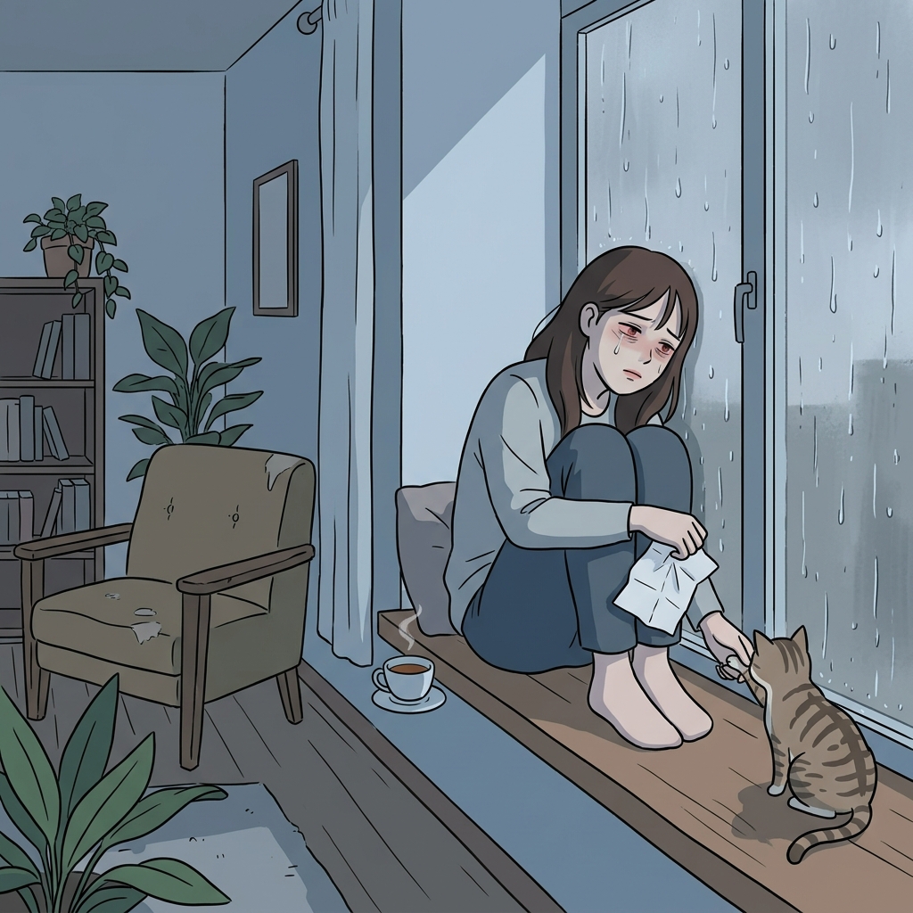 그 소식을 듣고 그녀는 창가에서 한참을 슬퍼했다.