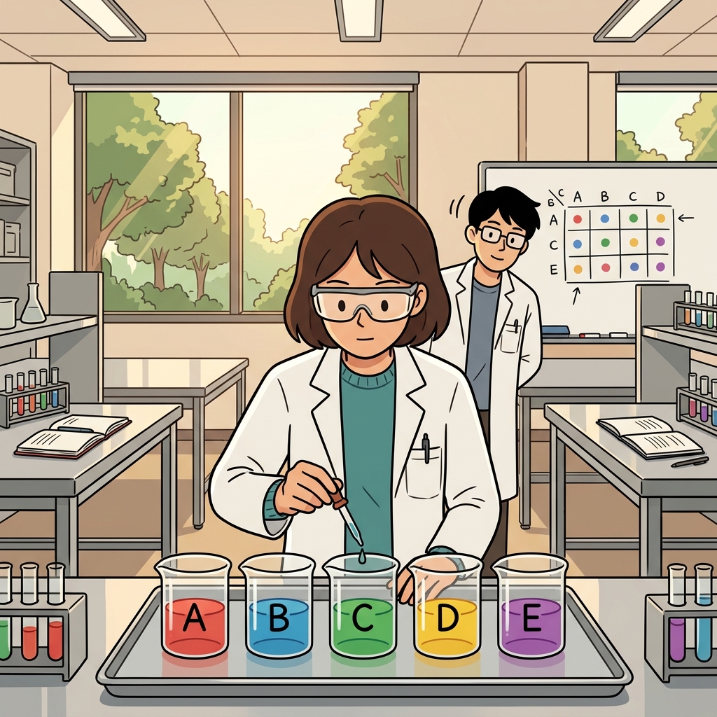 The scientist sorts samples into discrete containers, each clearly separated from the others.