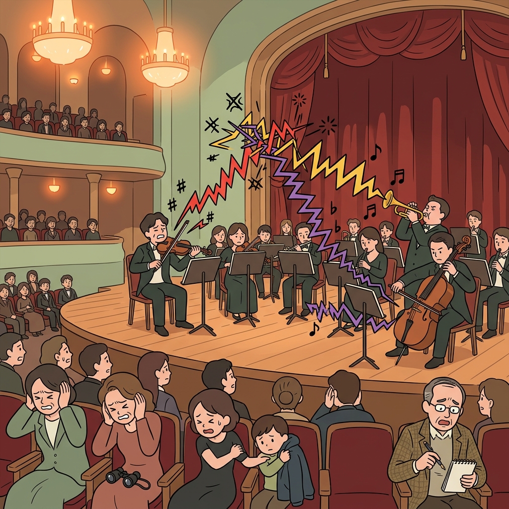 The orchestra's dissonance made the audience wince in their seats.