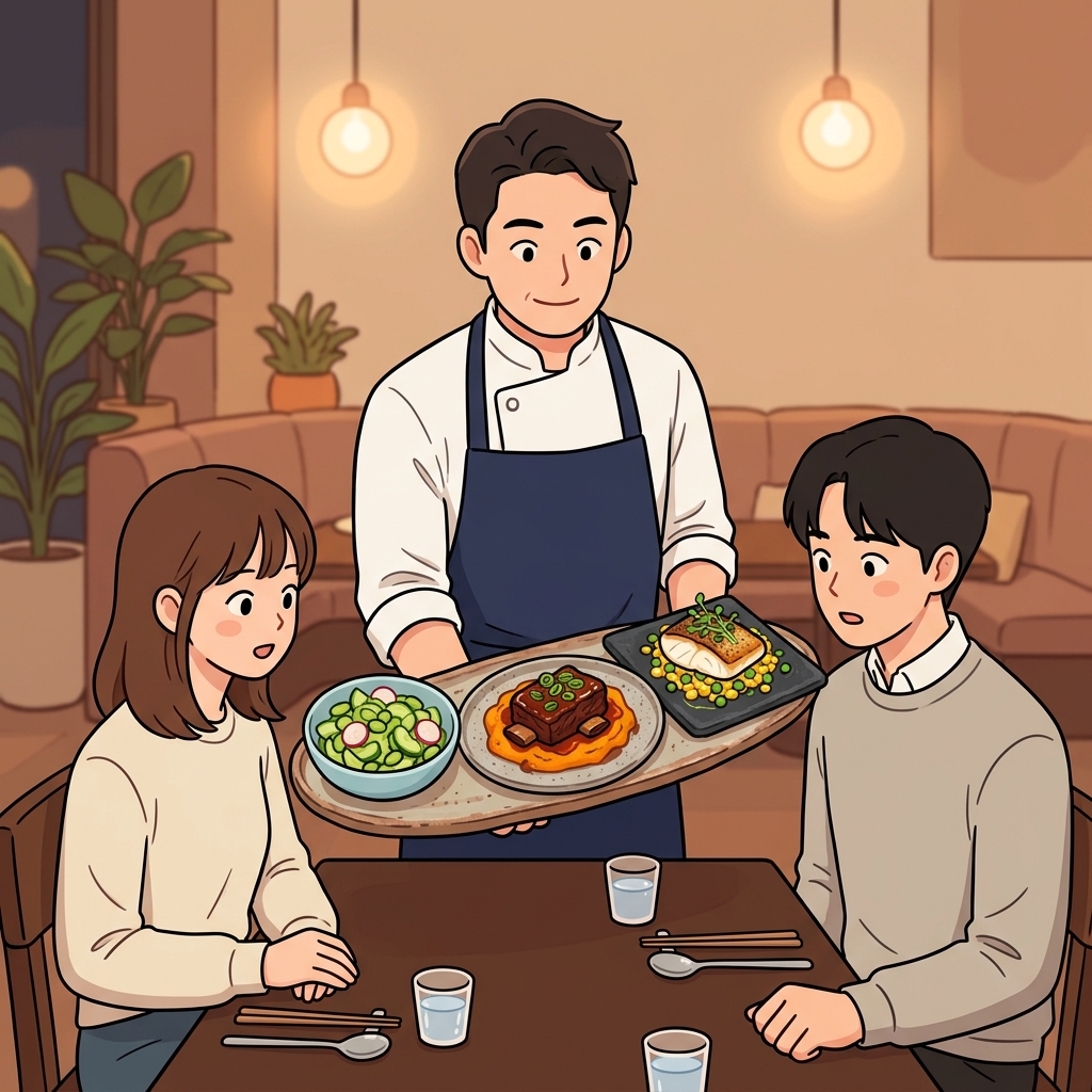 요리사는 독특한 맛을 더해 음식마다 뚜렷하게 차이를 만들었다. ("This thing!" 하고 바로 알아본다. → 뚜렷하게 구별되는)