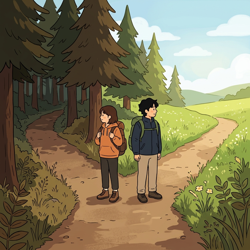 The divergence of the trail forced the hikers to choose different directions.
