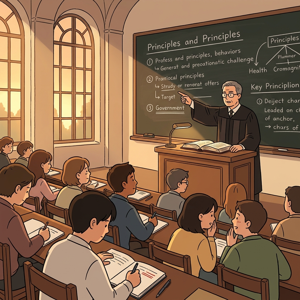 The professor explains the church's core doctrine to attentive students.