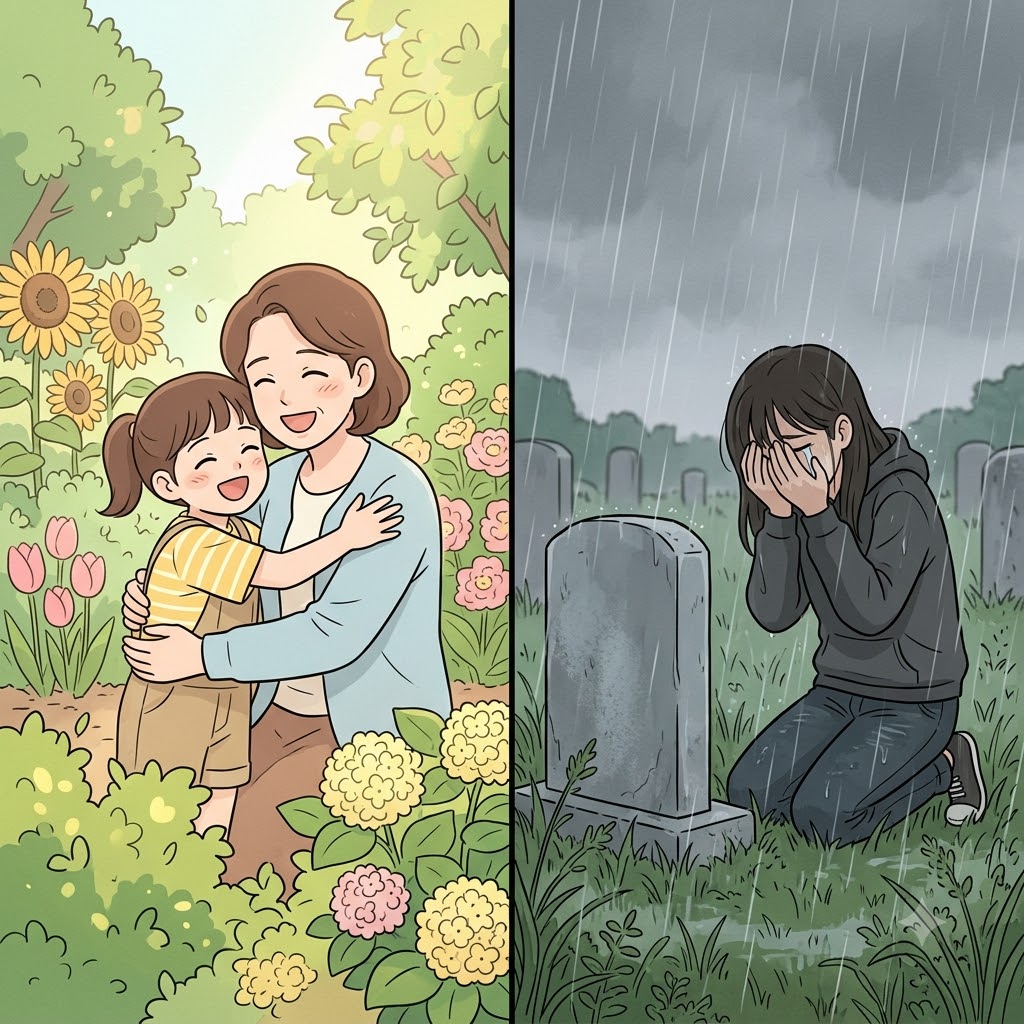 "남은 건 돌(dole)과 풀(ful)뿐이네!" 외로운 무덤을 보며, 여자는 완전히 애절하고 슬픈(doleful) 마음으로 눈물을 흘렸다.
