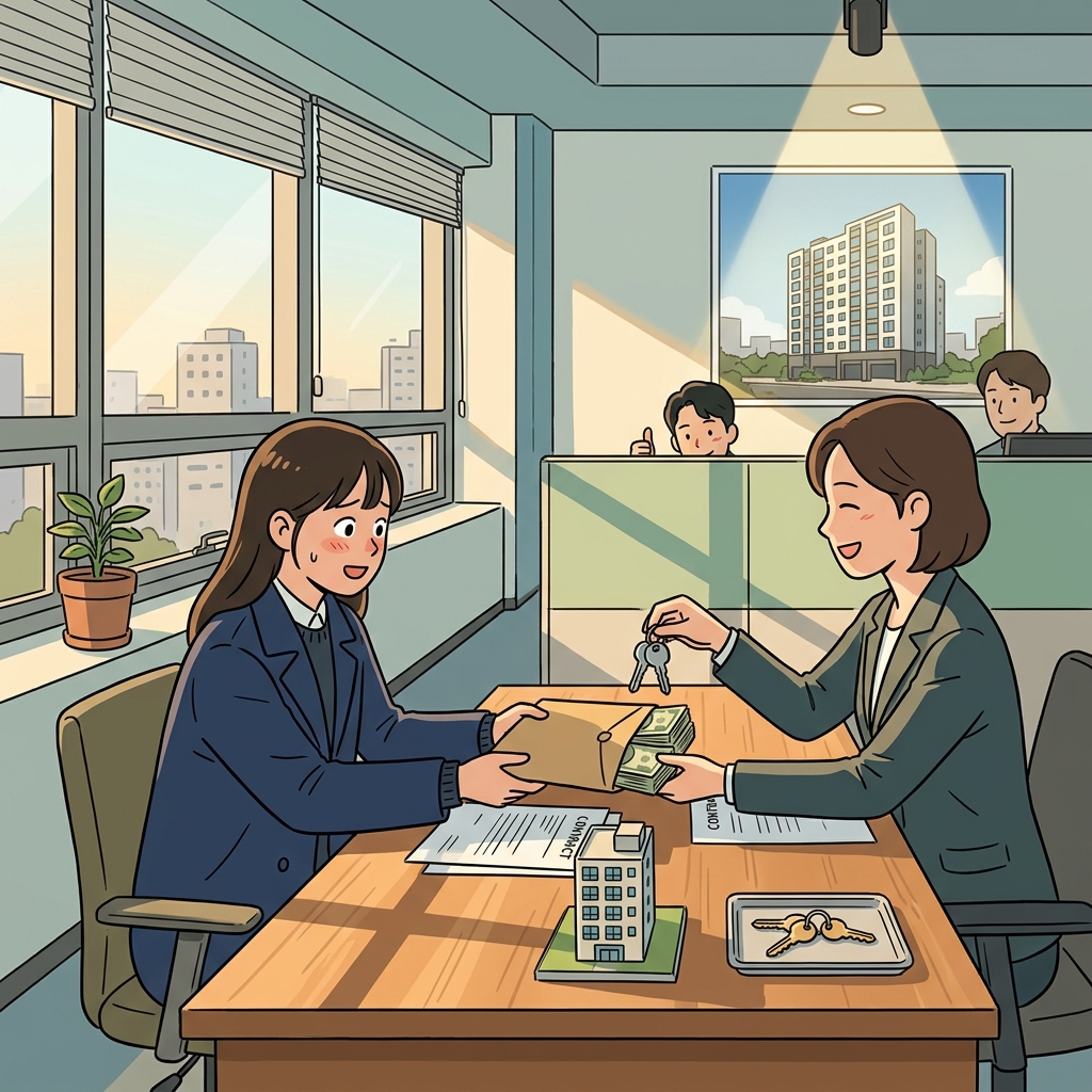첫 집을 사려고 계약금 봉투를 건네는 순간이었다.