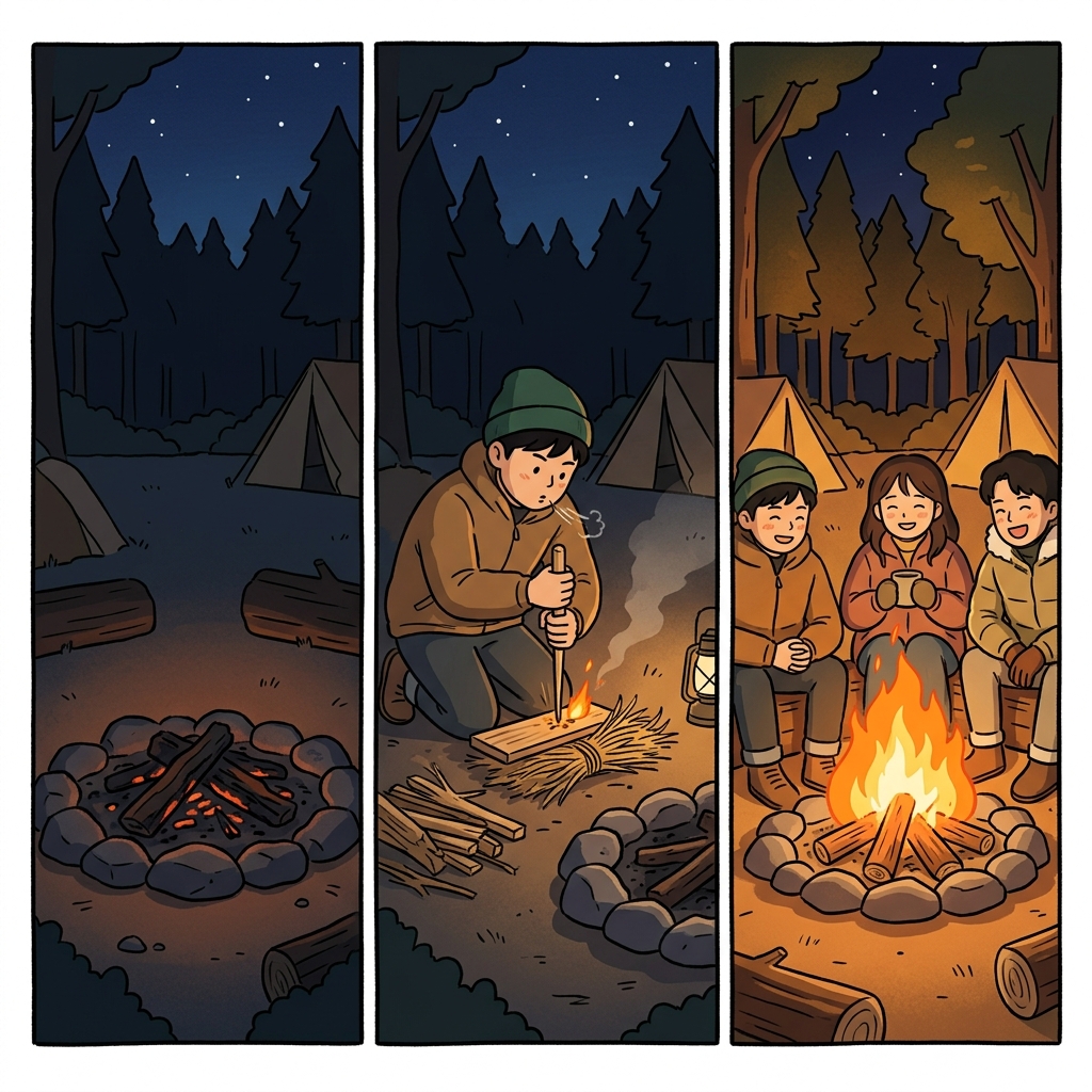 As the fire dwindled, she used a spindle to kindle it again.