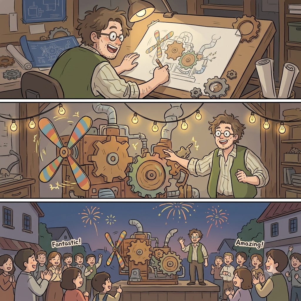 The inventor's eccentricity sparked creativity and powered an amazing machine with electricity.