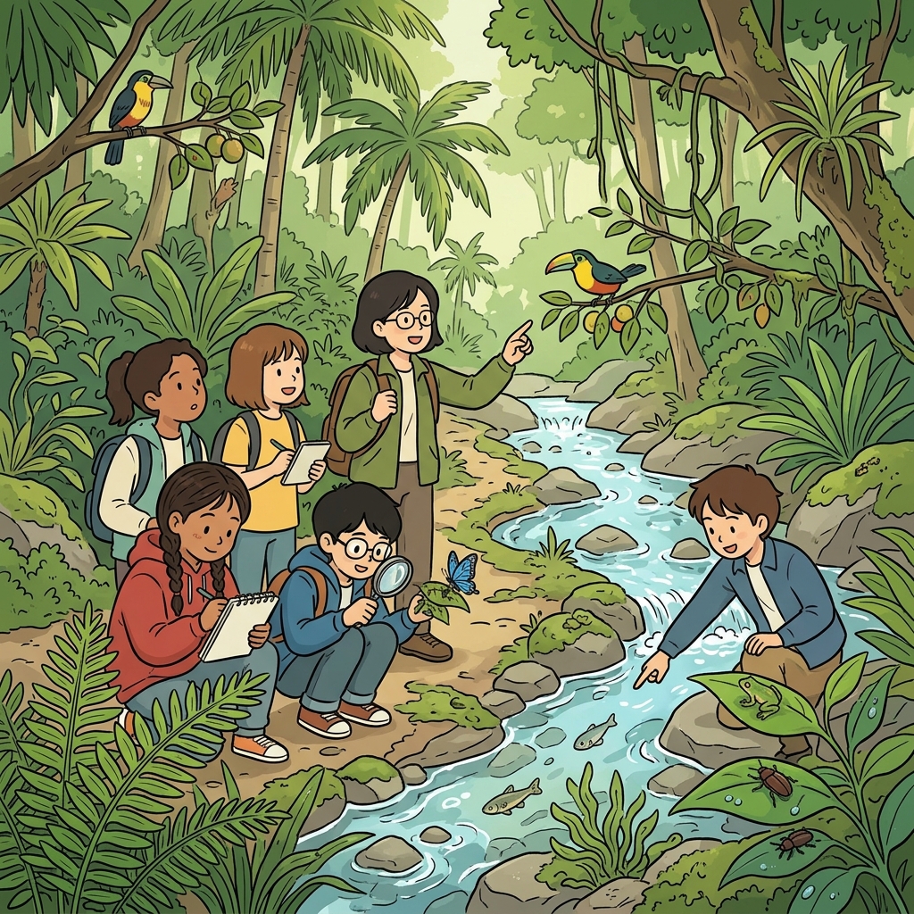 The students observed ecological relationships in the rainforest during their field trip.