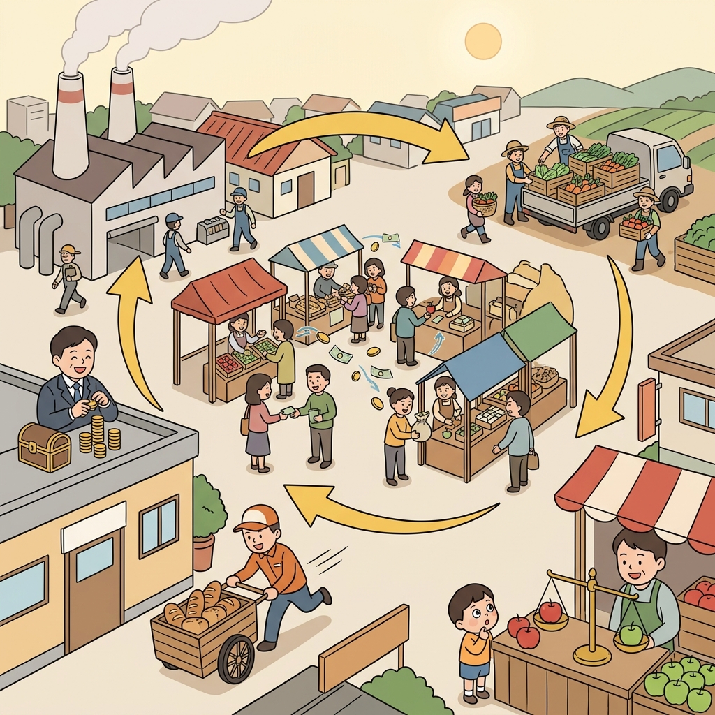 The nation's economy runs on factories, farms, and bustling markets working together.