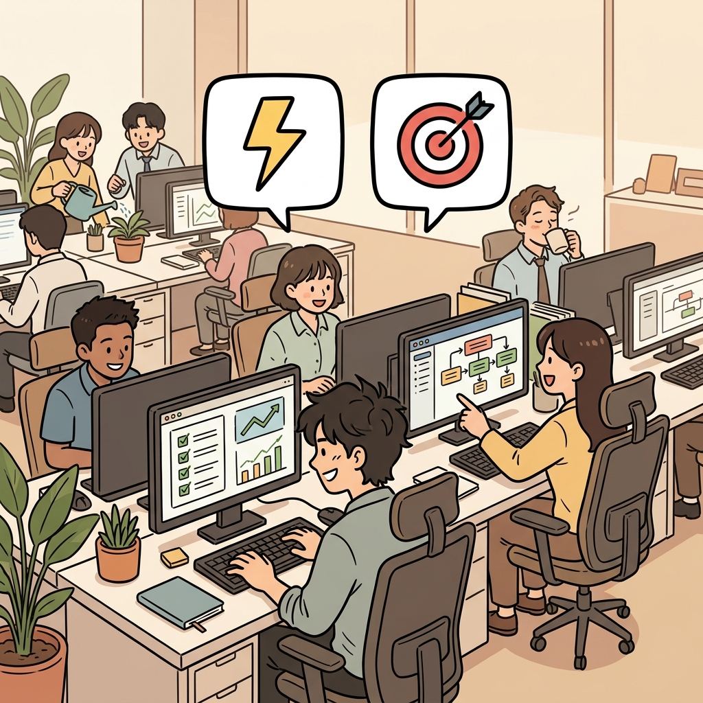 The new software improved the office's efficiency. (⚡ Fast + 🎯 Effective → Efficiency)